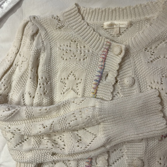 Loveshackfancy cream cropped cardigan embroidered pastel rainbow - Picture 4 of 7